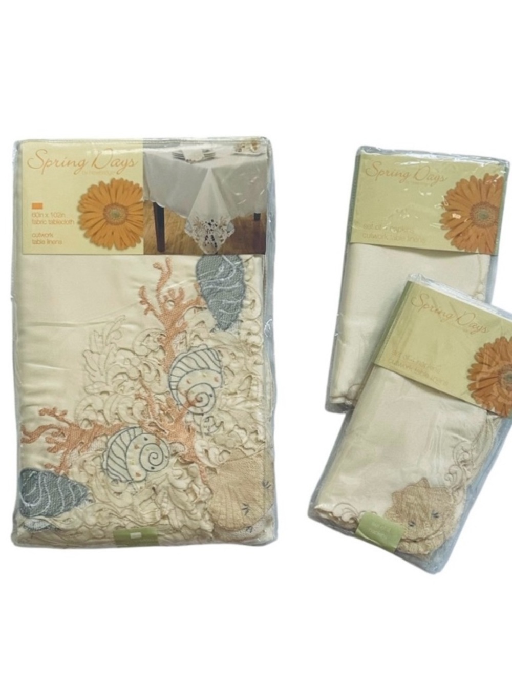 Spring Days by Newbridge Seashell Cutwork Tablecloth and Napkin Set